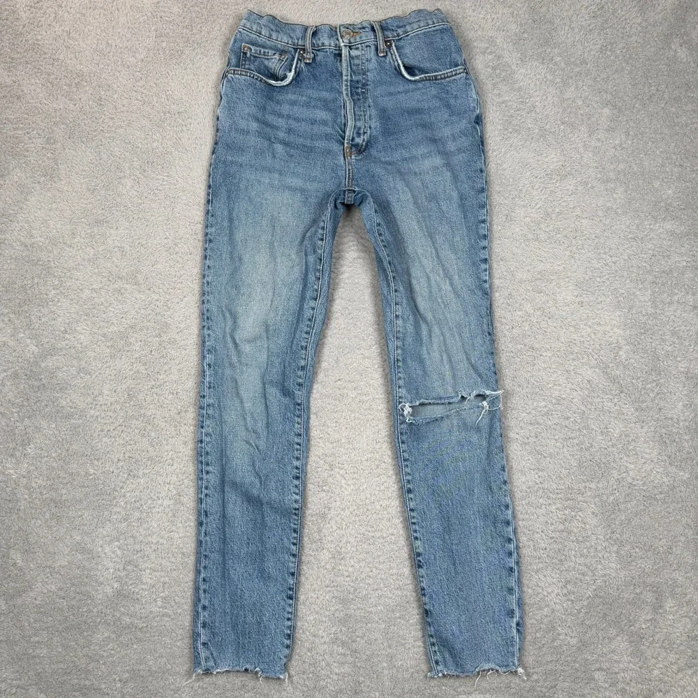 We The‎ Free Free People High Rise Skinny Jeans Blue Distressed Raw Hem Size 29